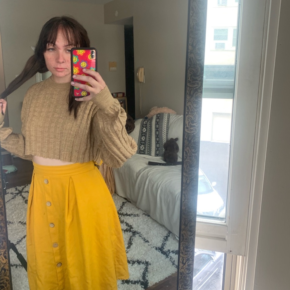 yellow circle skirt and cropped sweater